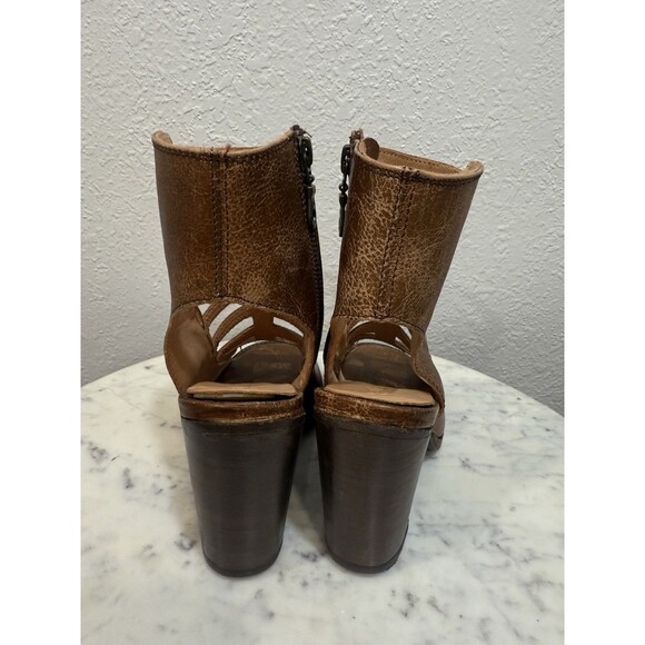 Bed|Stü Women's Gladiator Sandals Brown Leather Peep Toe Booties Zip organic - Picture 4 of 9